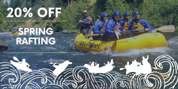 Advertising for 20% rafting with Wet Planet Whitewater