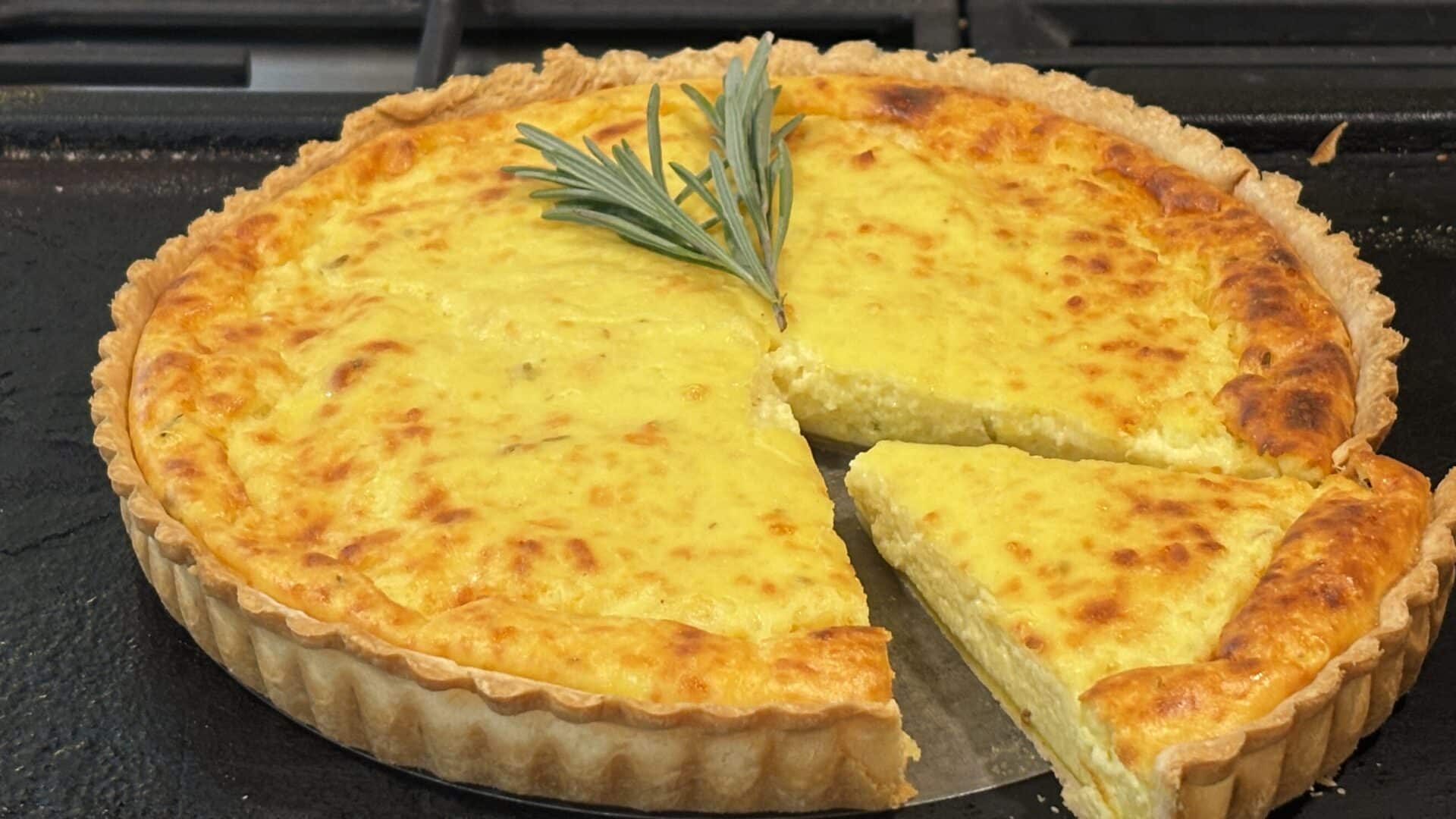 Golden Lavender Cheddar tart with a scalloped pie crust