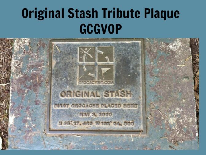 Photo of plaque commemorating the original geocache